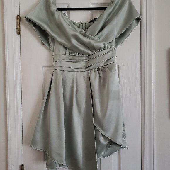 Lulus Dresses & Skirts - Always Celebrating sage green off the shoulder mini dress